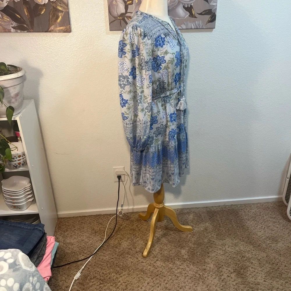 🎉HP🎉Lucky Brand Blue Floral Print Women’s Tiered Dress - Boho - Picture 7 of 11